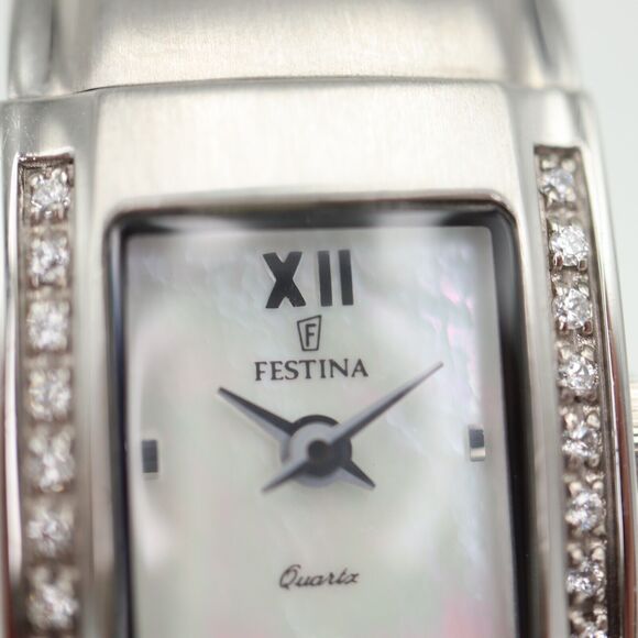 Festina Womens Silver Tone Watch 17mm MOP Rectangle Dial Stainless Steel Working - Picture 10 of 16